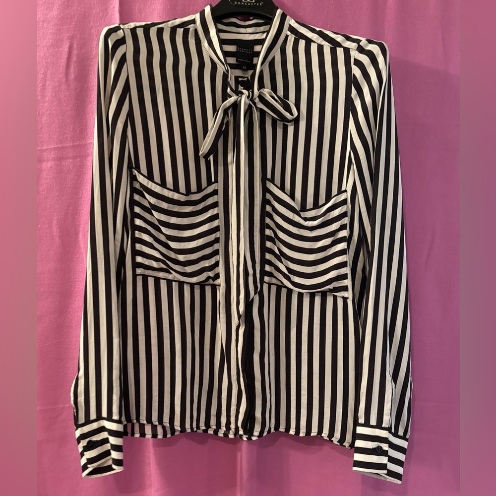 Barneys New York Made in Italy 100% Silk Black & White Women's Blouse Size 38